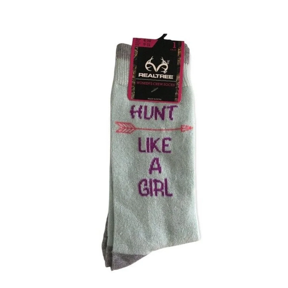 Realtree Womens Ladies Crew Socks Mint Green Sock Size 9-11 Hunt Like A Girl